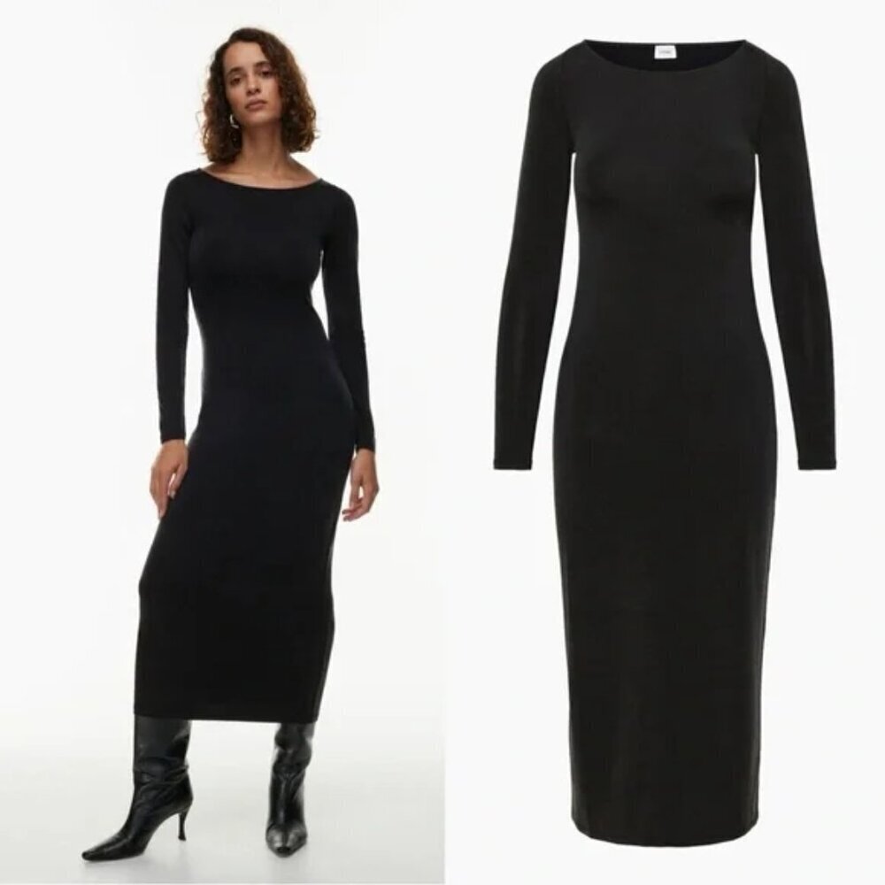 Aritzia Wilfred Jeanne Midi Long Sleeve Boat Neck Dress Black Size 2XS